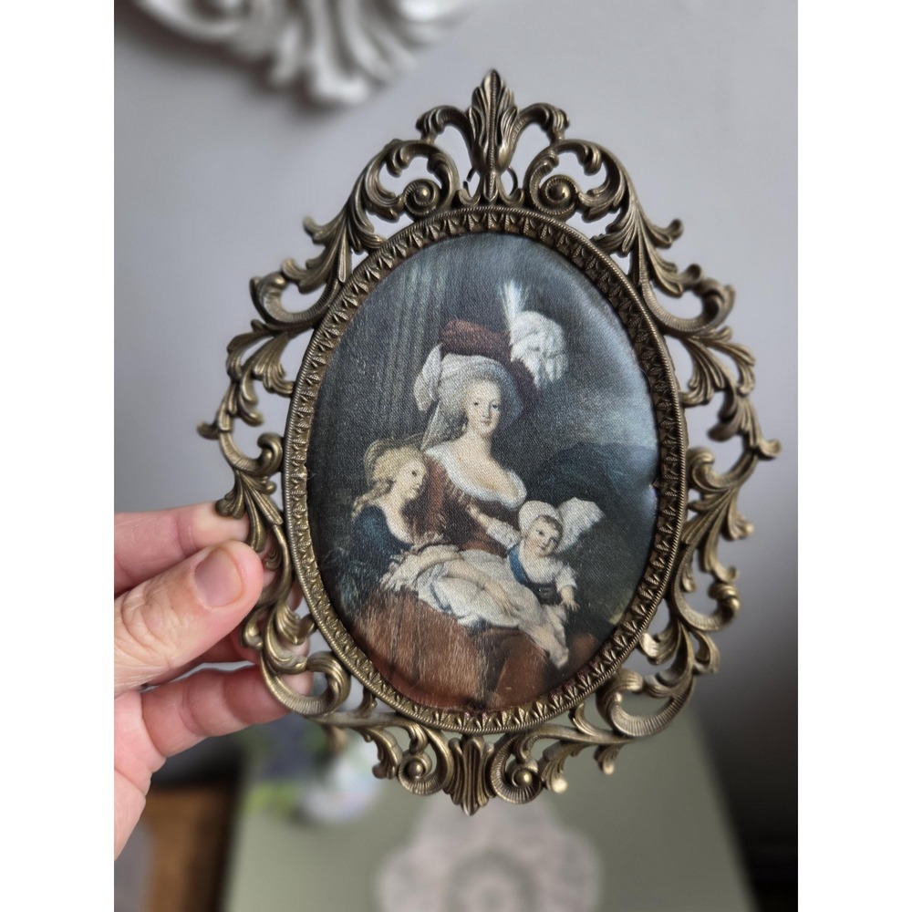 Vintage Marie Antoinette Portrait Ornate Oval Frame Rococo French Wall Decor